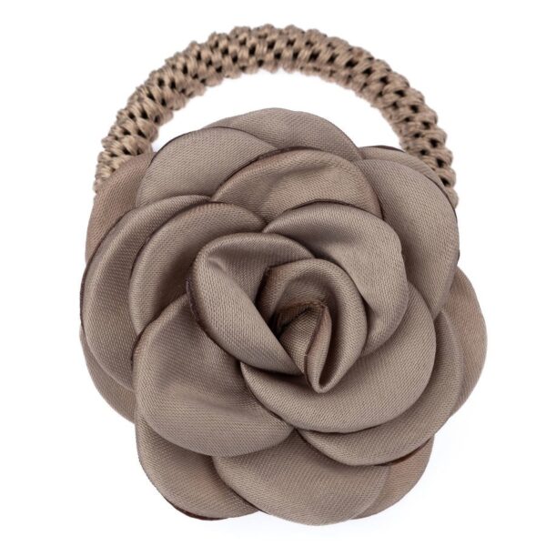 DARK Satin Rose Hair Tie Taupe