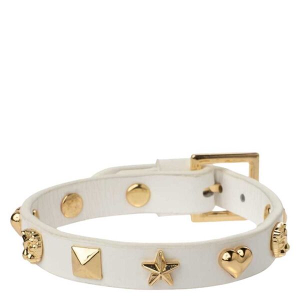 DARK Leather Sign Stud Bracelet White