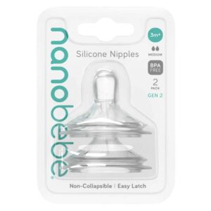 Nanobébé Silicone Bottle Nipples Medium Flow 3m+ 2pcs