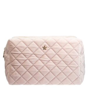 DARK Velvet Square Quilted Make-Up Pouch Small Sparkled Pale Rose