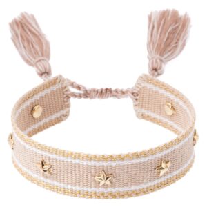 DARK Woven Friendship Bracelet With Star Studs Sand With Gold