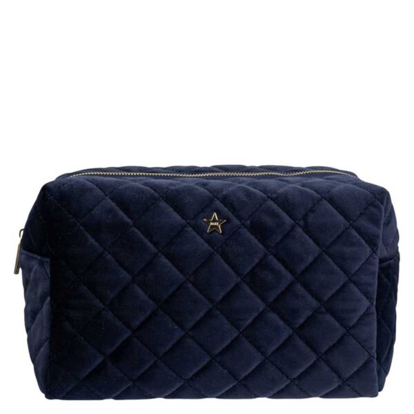 DARK Velvet Square Quilted Make-Up Pouch Small Navy Blue