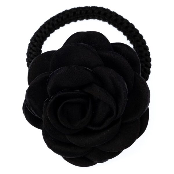 DARK Satin Rose Hair Tie Black