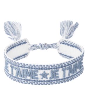 DARK Woven Friendship Bracelet Je T&apos;aime White With Light Blue