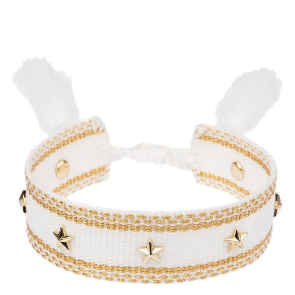 DARK Woven Friendship Bracelet With Star Studs White With Gold