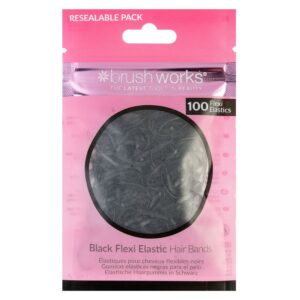 Brushworks Black Flexi Elastic Hair Bands 100pcs