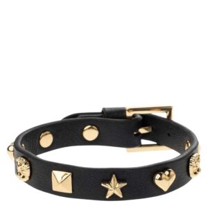 DARK Leather Sign Stud Bracelet Black