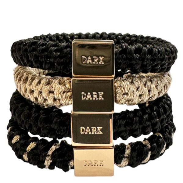 DARK Fat Hair Ties Black With Gold Mix 4pcs