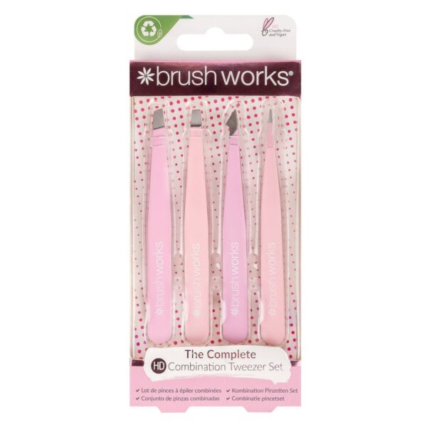 Brushworks HD Combination Tweezer Set Pink 4pcs