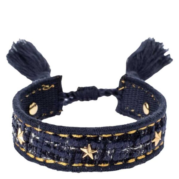 DARK Tweed Friendship Bracelet With Star Studs Navy Blue