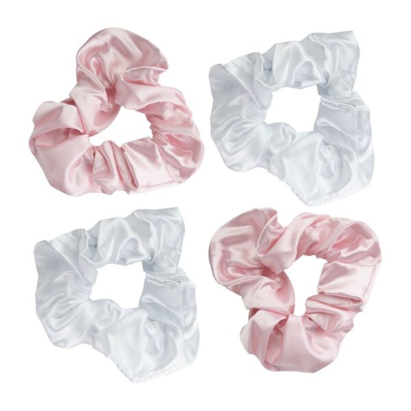 Brushworks Pink & White Satin Scrunchies 4pcs