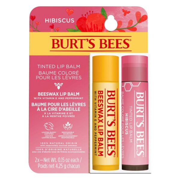 Burt&apos;s Bees Lip Duo Tinted Lip Balm Hibiscus + Lip Balm Beeswax B