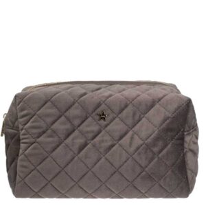 DARK Velvet Square Quilted Make-Up Pouch Large Dark Grey