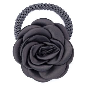 DARK Satin Rose Hair Tie Steel Blue