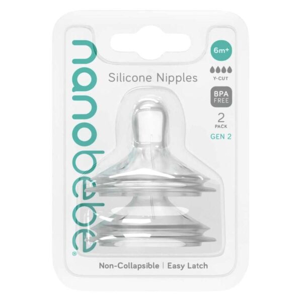 Nanobébé Silicone Bottle Nipples Y Cut 6m+ 2pcs