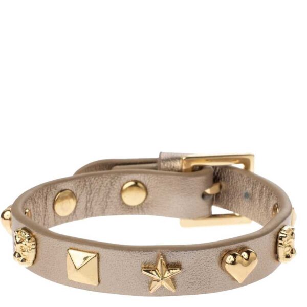 DARK Leather Sign Stud Bracelet Champagne Metallic