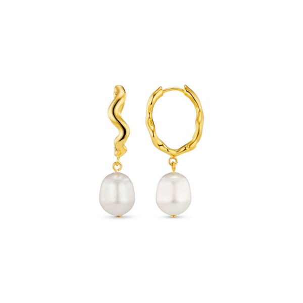 Orelia Jewellery Oval Wave Pearl Drop Hoop Earrings