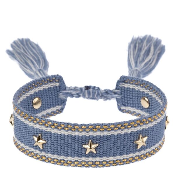 DARK Woven Friendship Bracelet With Star Studs Light Blue With Go