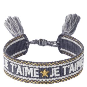 DARK Woven Friendship Bracelet Je T&apos;aime Steel Blue With Gold