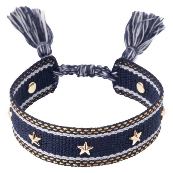 DARK Woven Friendship Bracelet With Star Studs Navy Blue With Gol