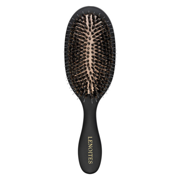 Lenoites Wild Boar Hair Brush with Cleaning Tool Black