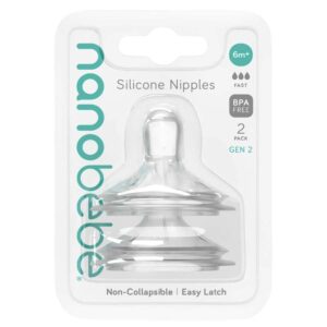 Nanobébé Silicone Bottle Nipples Fast Flow 6m+ 2pcs