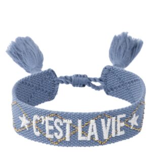 DARK Woven Friendship Bracelet C&apos;est La Vie Light Blue With Gold