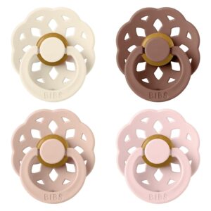 BIBS Pacifier Boheme 4 Pack Latex Size 1 Ivory Blush Woodchuck Bl