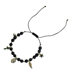 DARK Stone Bead Bracelet With Charms Navy Blue